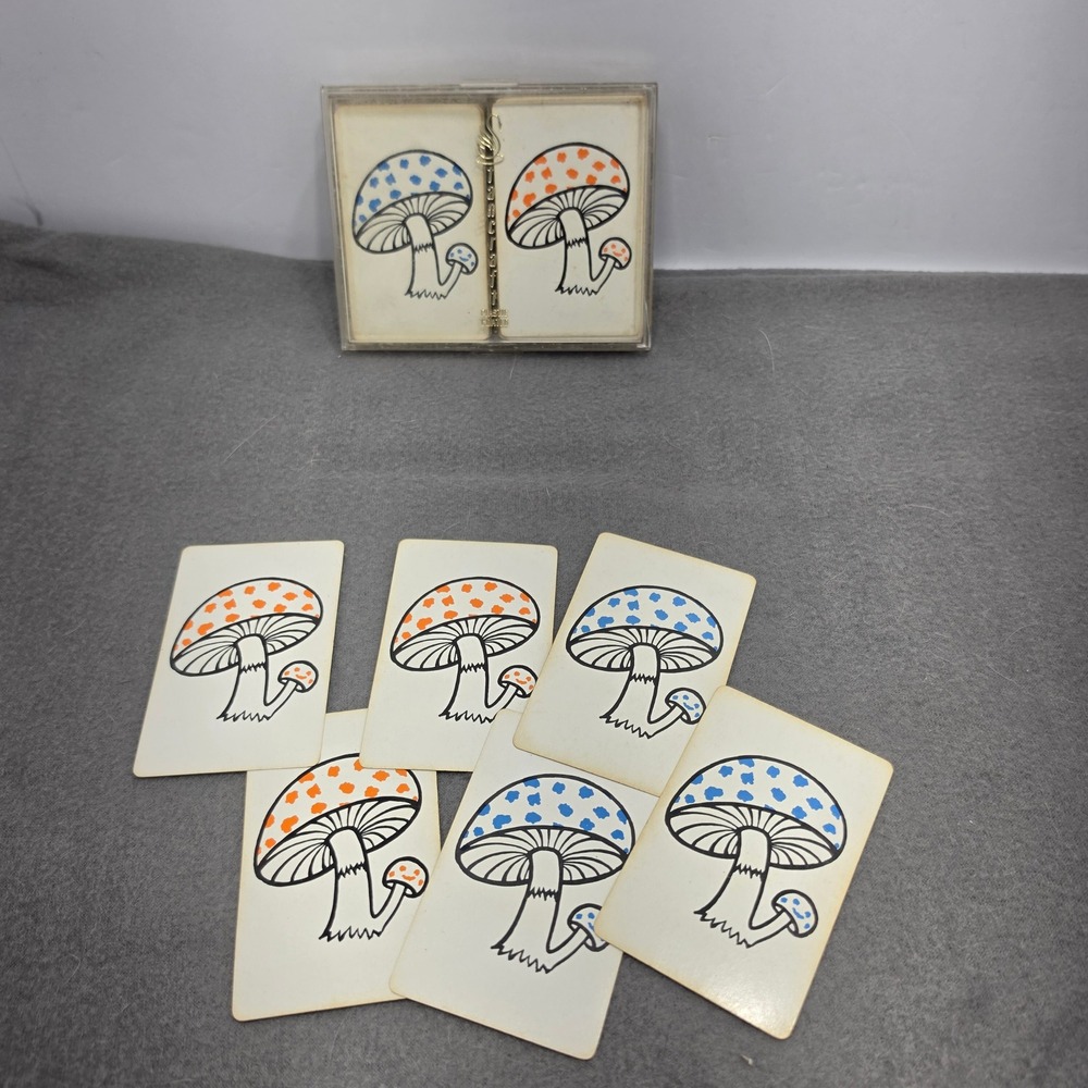 Vintage Stancraft Mushroom Playing Cards Double Deck Set 1970s Retro Orange Blue